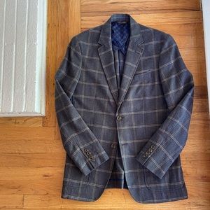 Tasso Elba Grey Wool Windowpane Blazer